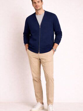 Gustin Mens‎ Indigo French Terry Zip Cardigan Sweater Blue XS Made in USA